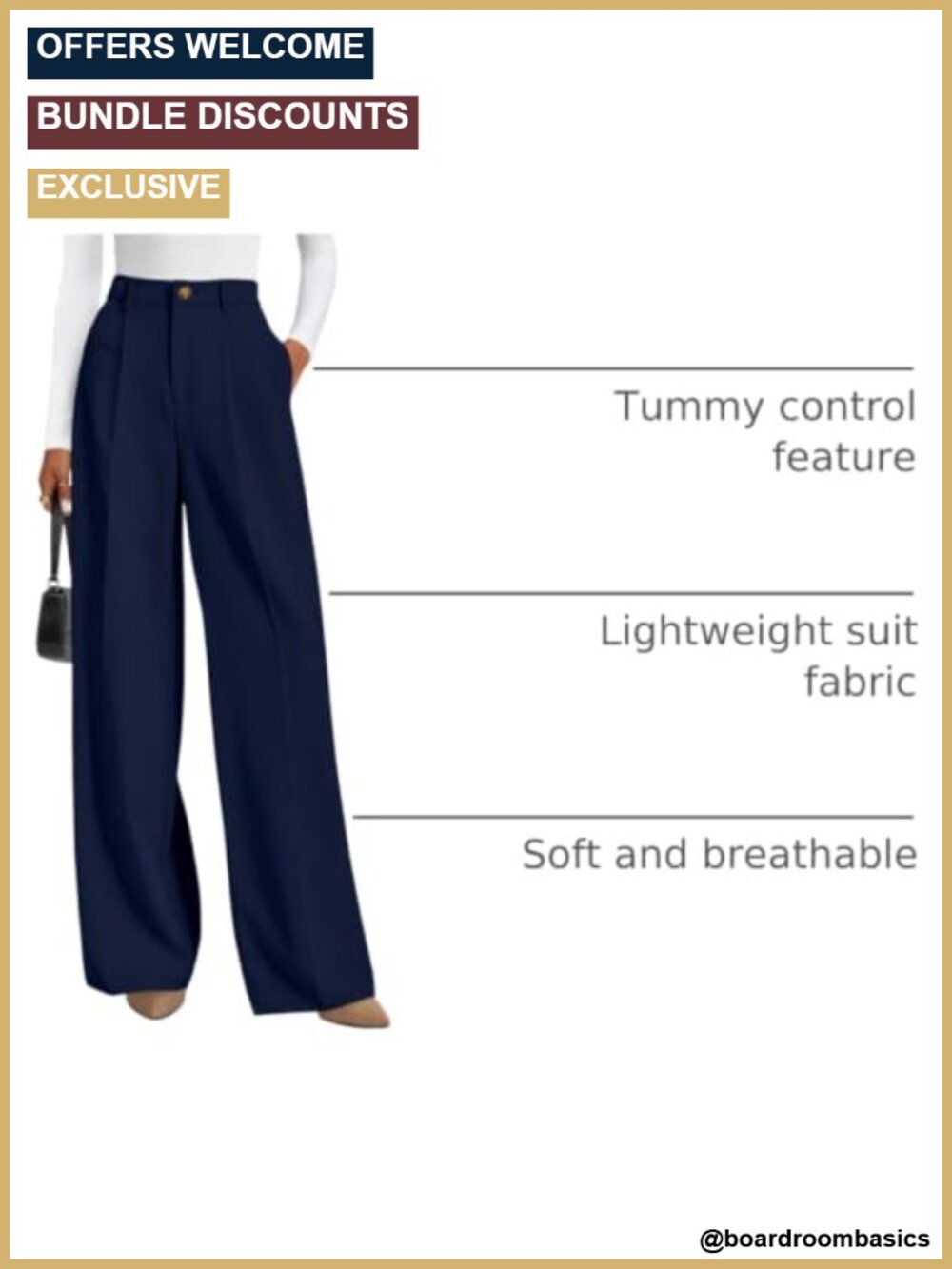 Wide Leg High Waist Work Dress Pants Business Casual Trousers - Picture 3 of 6